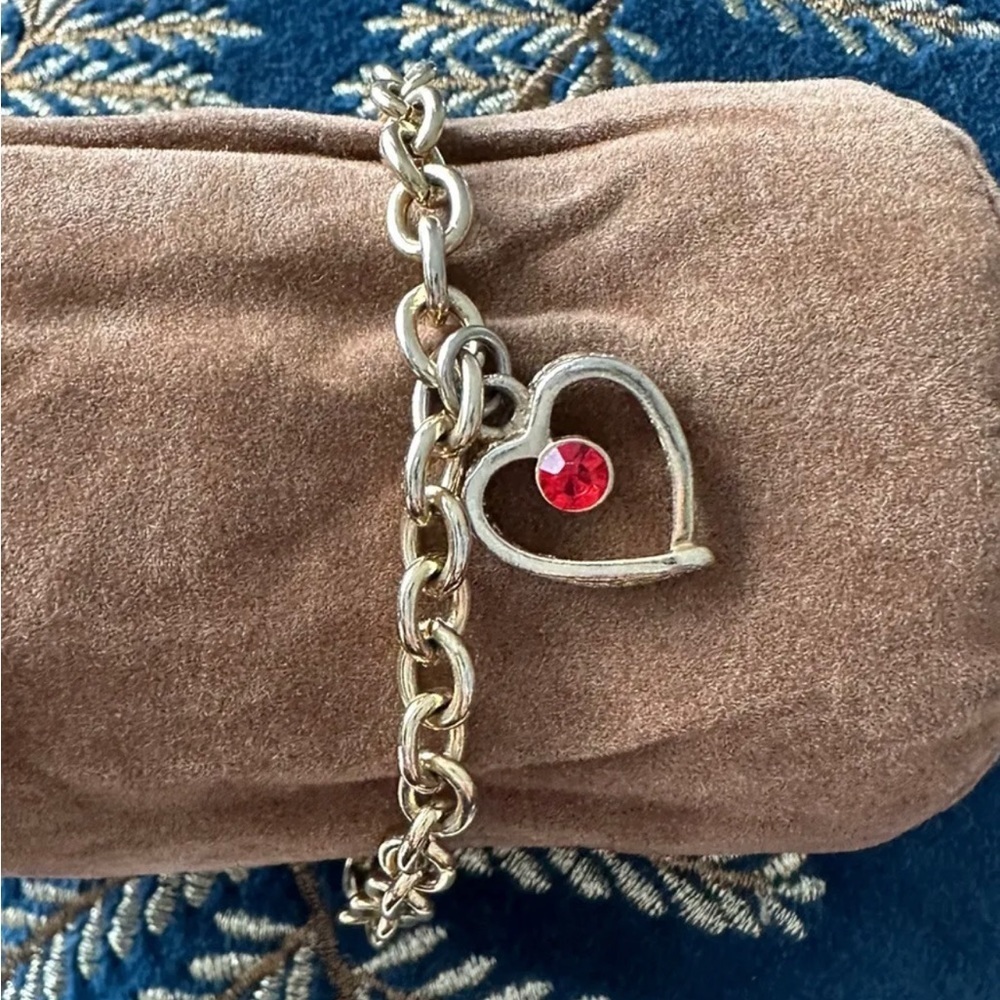 Vintage Avon Heart Bracelet Gold tone With Red Rhinestone Accent Rare